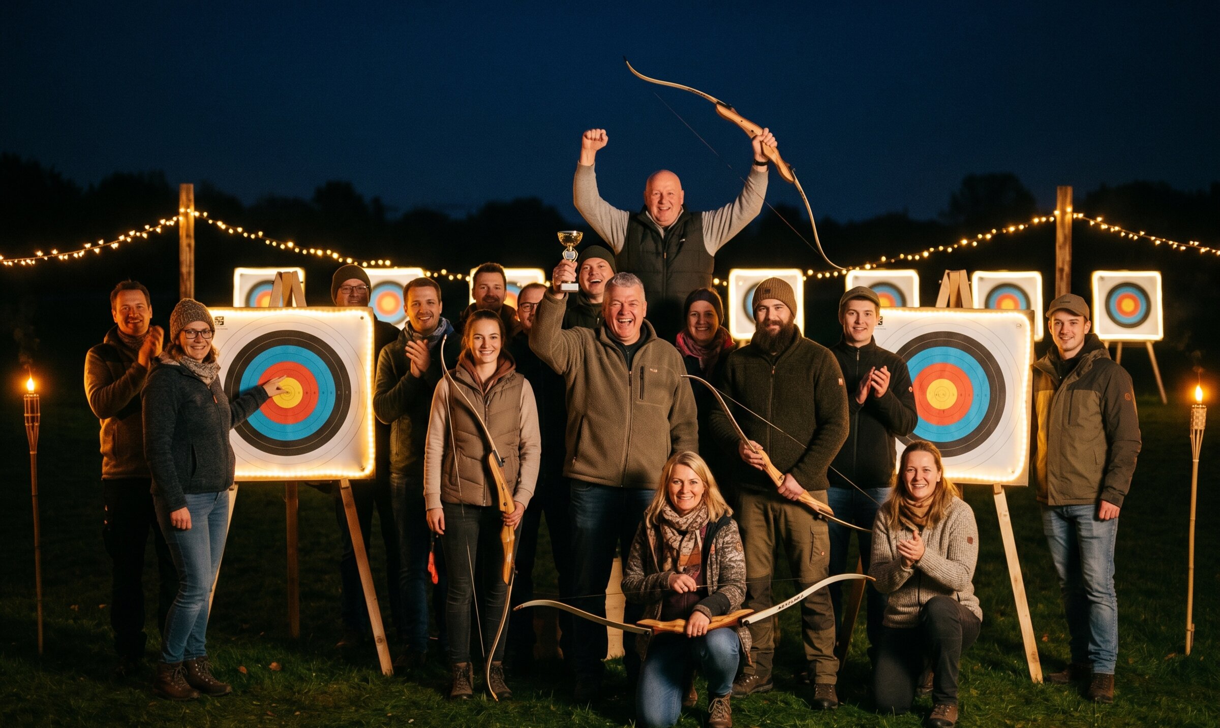 Nachtbogenschießen: besondere Atmosphäre während des Teamevents